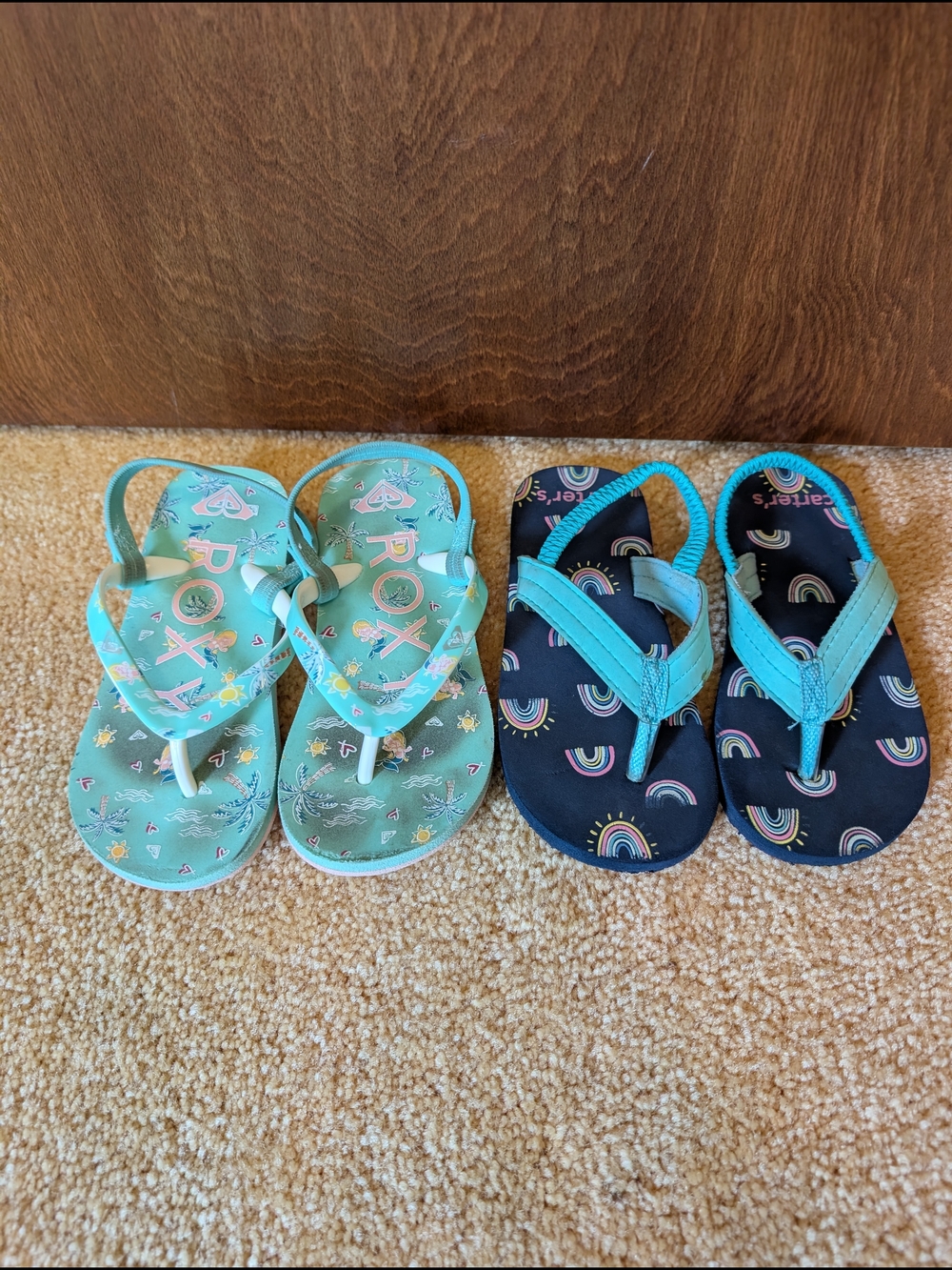 🌴 Roxy and Carters Girls' Flip Flops - Turquoise Aqua Navy 9/10C